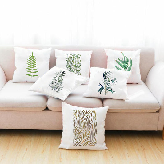 Green Botanical Print Stylish White Pillowcase