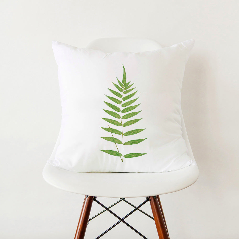 Green Botanical Print Stylish White Pillowcase