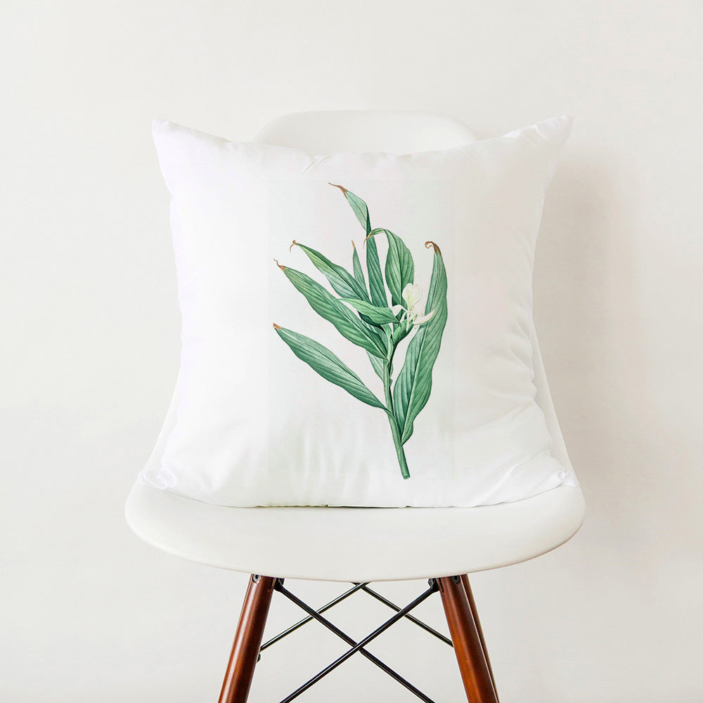 Green Botanical Print Stylish White Pillowcase
