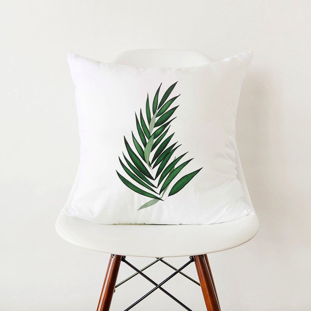 Green Botanical Print Stylish White Pillowcase