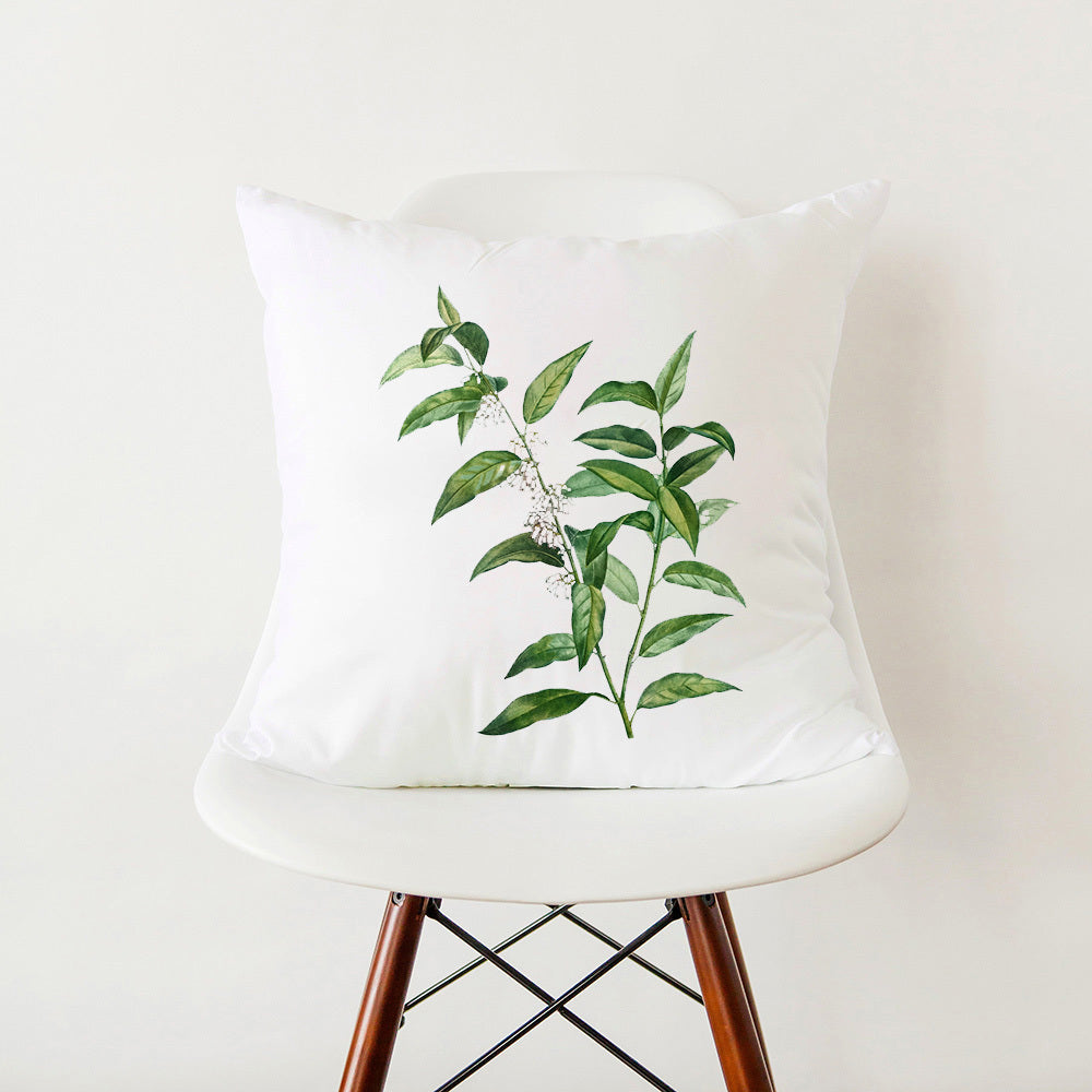 Green Botanical Print Stylish White Pillowcase