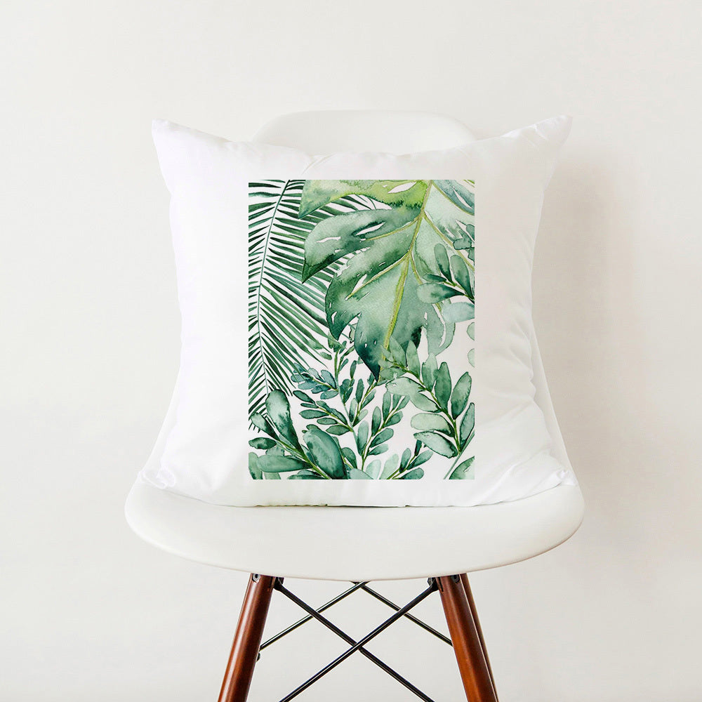 Green Botanical Print Stylish White Pillowcase